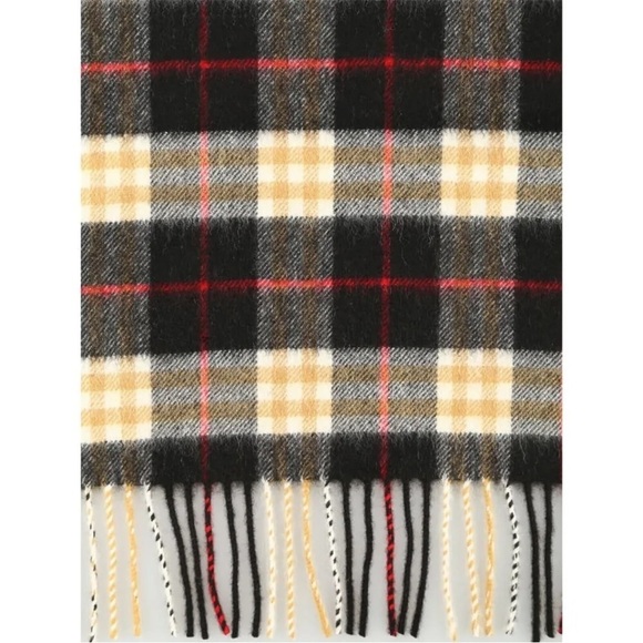Burberry Cashmere Vintage Check Black Striped Logo Fringed Scarf - Picture 6 of 9